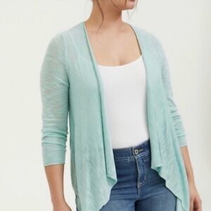 Torrid Draped Waterfall Open Cardigan Flowy Mint Sage Green Size 3X
